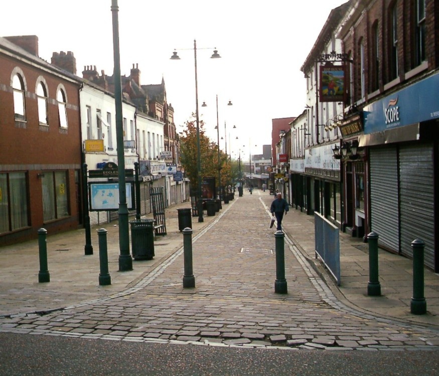 The top of Church Street looking down towards Eccles centre.