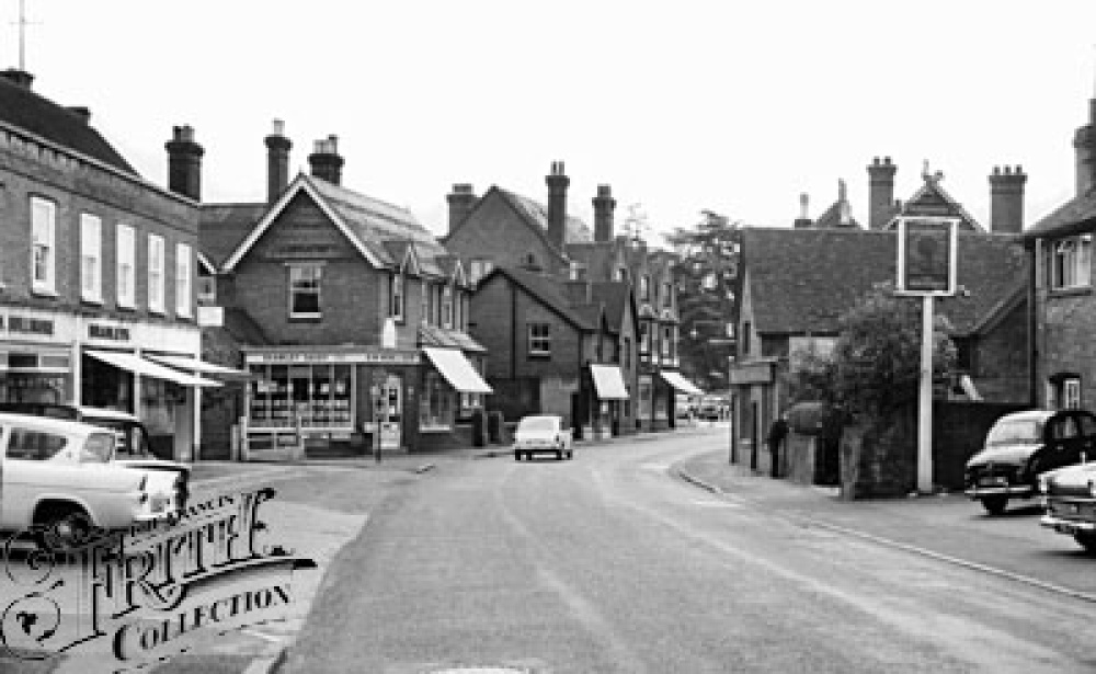 Photograph of Bramley high street, Surrey. 1955