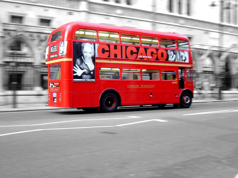 Routemaster bus travelling east along The Strand towards the City of London