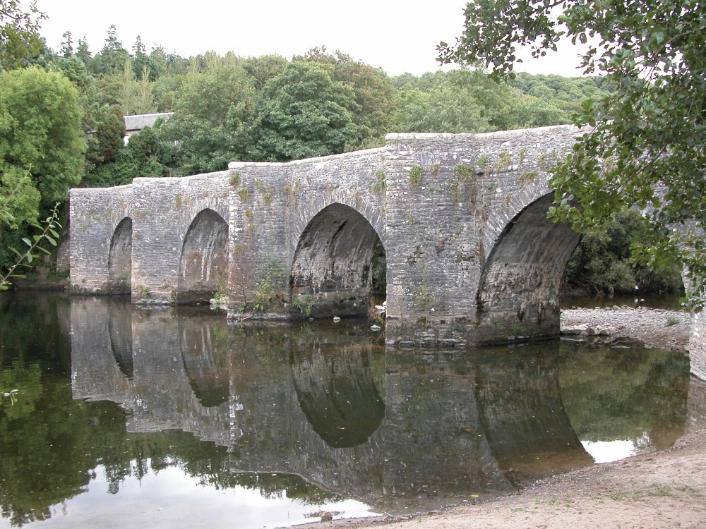 Photograph of Staverton Bridge. The village of Staverton, Devon.