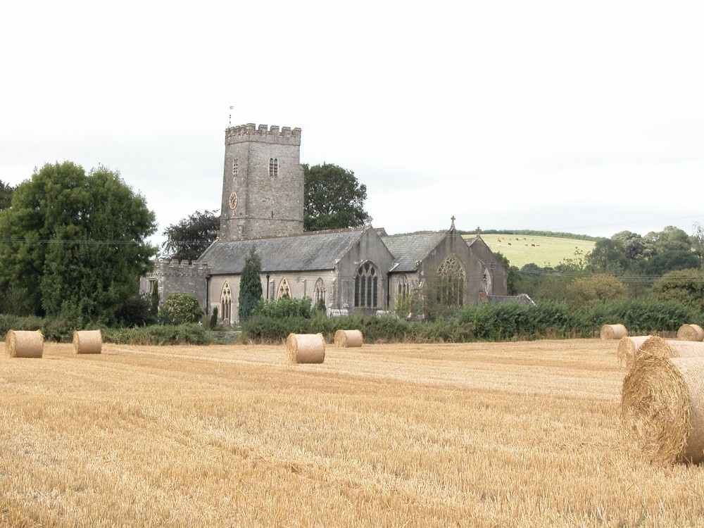 Photograph of Staverton Church. The village of Staverton in Devon.