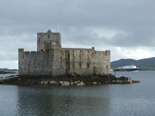 Castle Kismul in Castlebay with incoming ferry in backround
