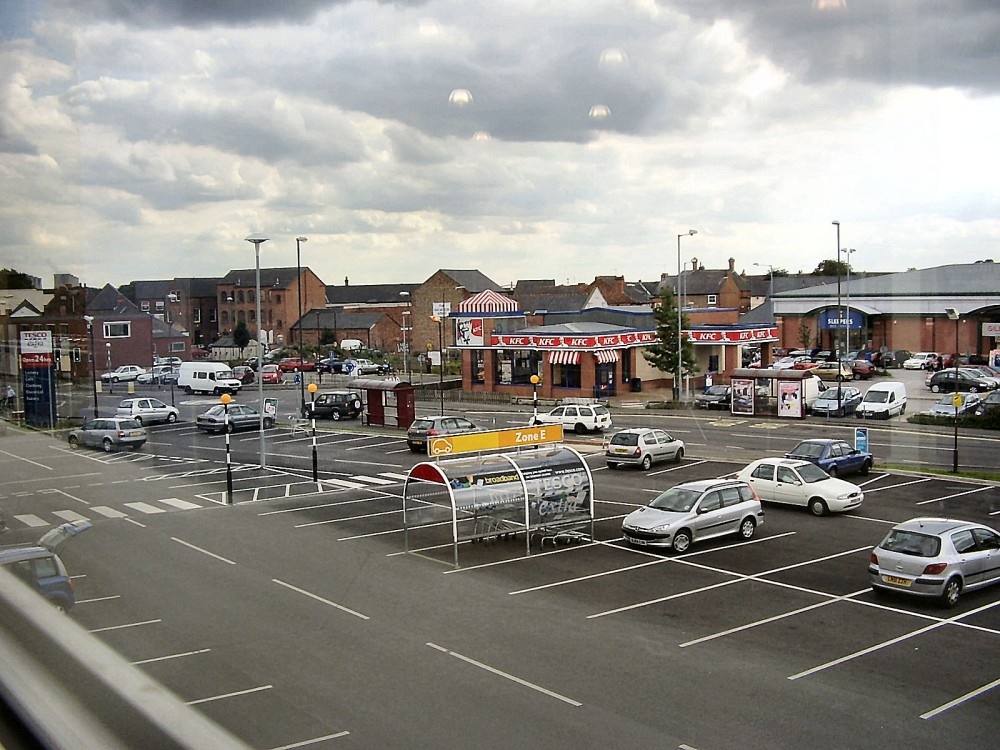 view from upstairs supermarket window looking down on to waverley street long eaton derbyshire.