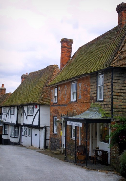 Street in Chilham, Kent, with timbered houses.