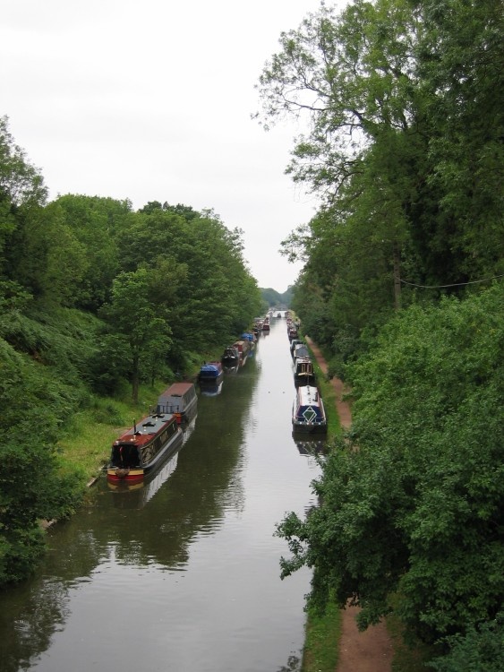 Shropshire union canal. August 2006. View from a bridge in Brewood on the canal, Shropshire
