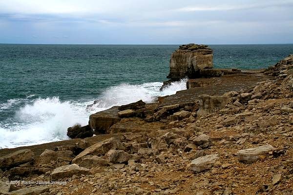 Portland Bill, Dorset. Pulpit rock, with surf! Rather an indifferent day (as you can see!)