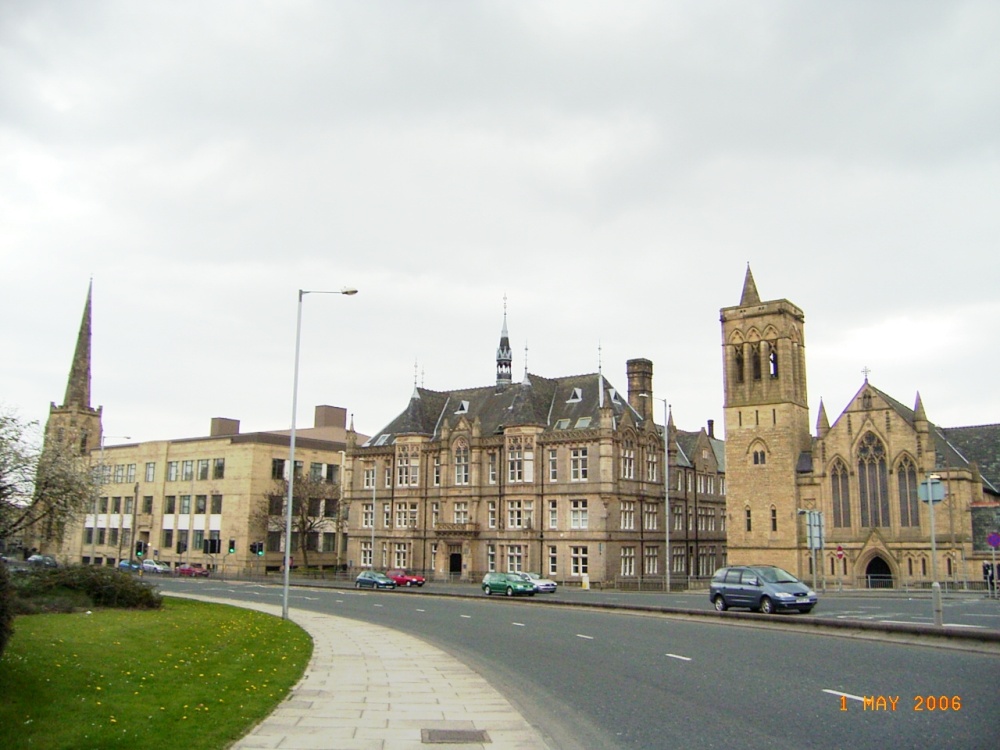 Photograph of Huddersfield, Queensway. All theses buildings are part of the university