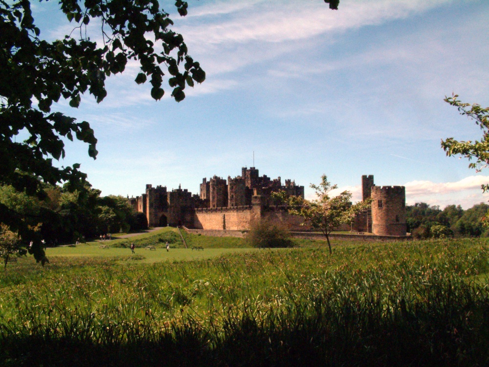 Alnwick Castle, from the Castle grounds; May 2005 photo by P. G. Wright