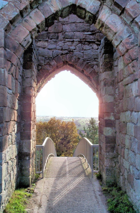 Looking outwards from the Inner Gatehouse, Beeston Castle in Cheshire.
