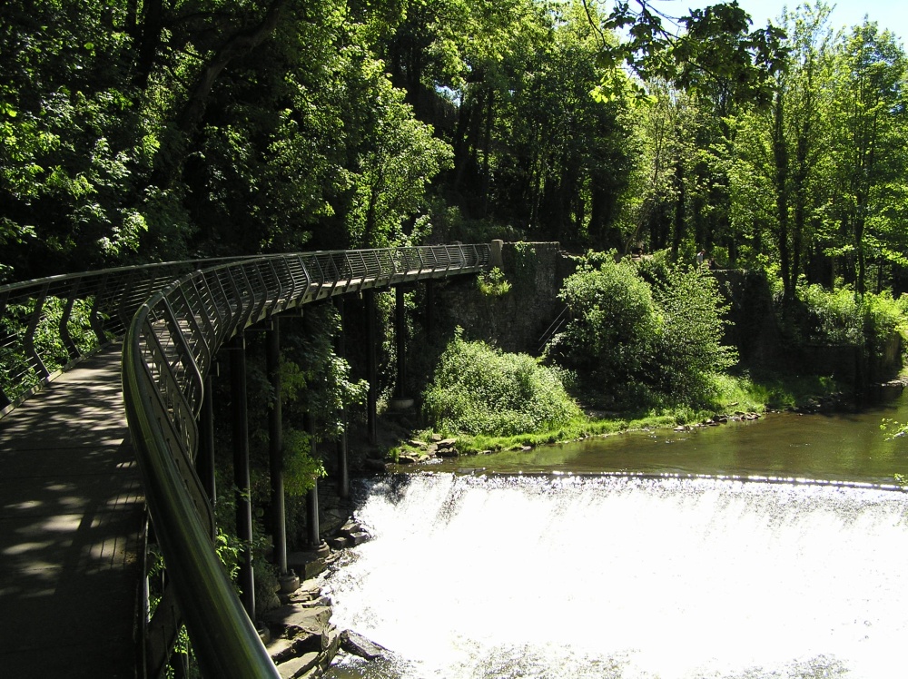 The Millenium bridge on the river Goyt. New Mills, Derbyshire.