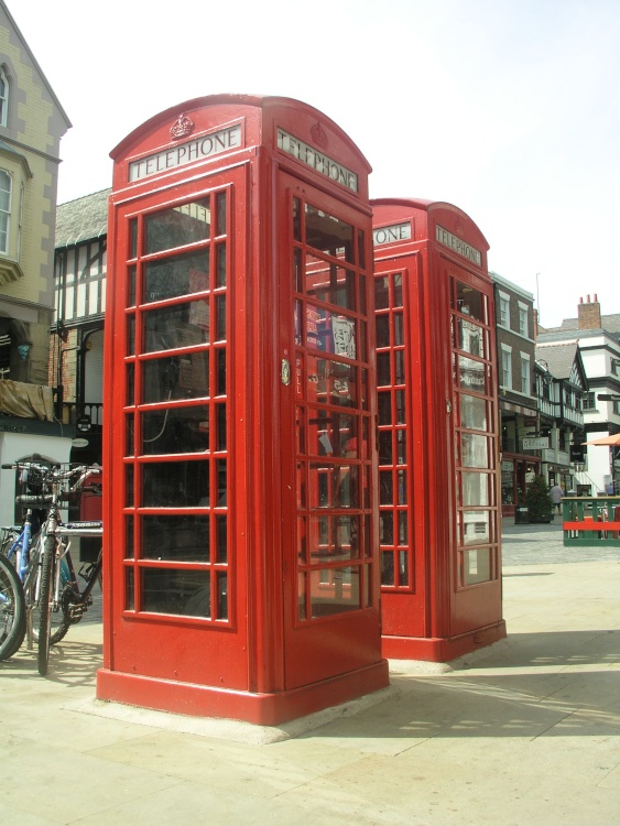 Red phone boothes in Chester