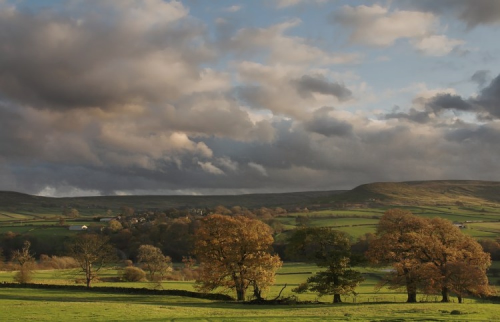 Autumnal view of Westerdale from the western side of the valley. North Yorkshire