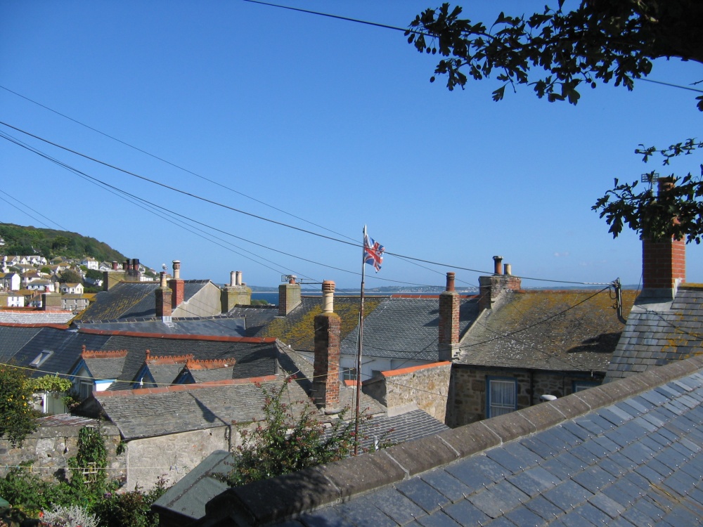 Mousehole in Cornwall - rooftops and sea