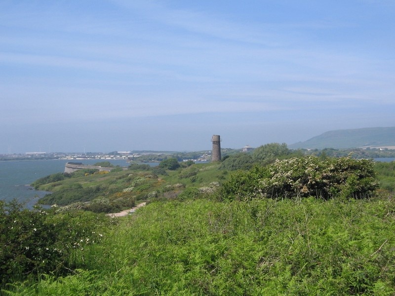 The old lighthouse with the Hollow and Haverigg in background, Millom, Cumbria