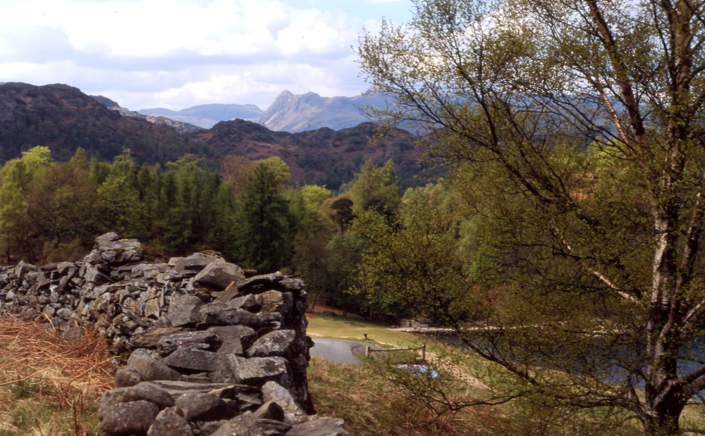 A view of Langdale Pikes, Little Langdale, Cumbria from Tarn Hows.