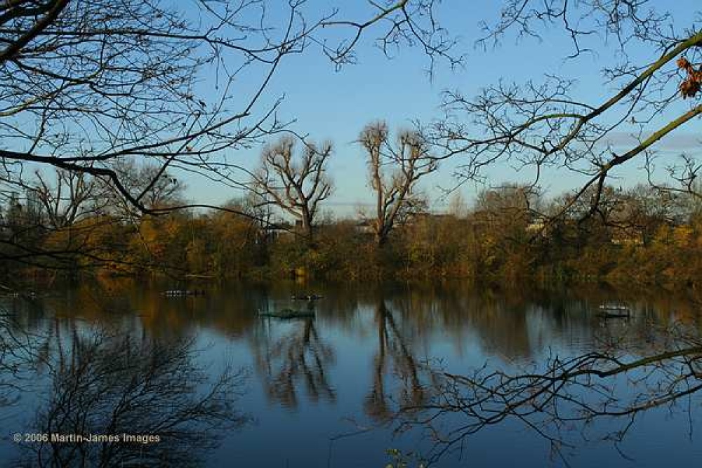London River Thames, Leg o' Mutton Nature Reserve, Barnes, in early winter light.