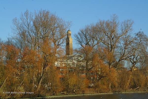 Photograph of London River Thames, Kew Bridge Pumping station tower, Brentford Ait.