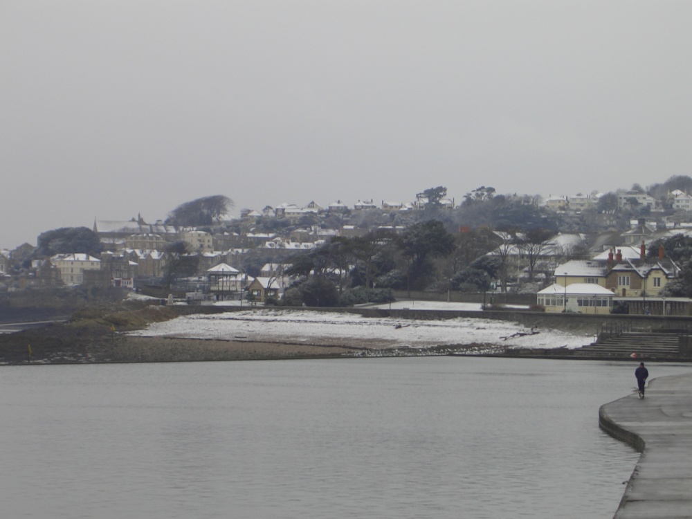 Marine Lake in March with snow, Clevedon, Somerset.