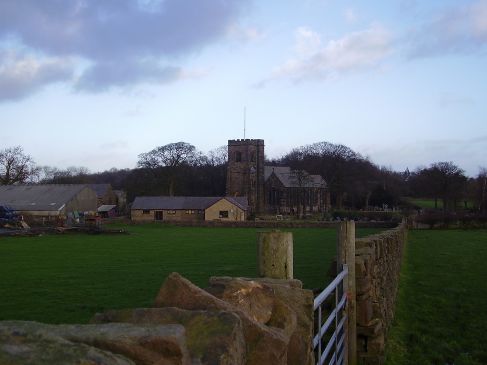 Photograph of Looking onto the church at Hoghton, lancashire, on a cold new years eve, 2006.