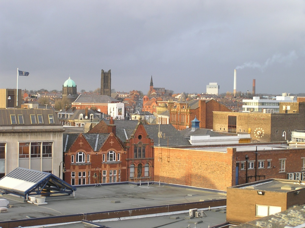 St Helens town centre taken from the multi-story carpark.