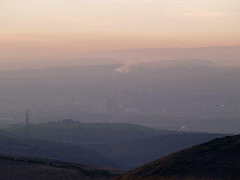 February sunset over Rochdale from Saddleworth Moor, greater Manchester. photo by Tony Tooth