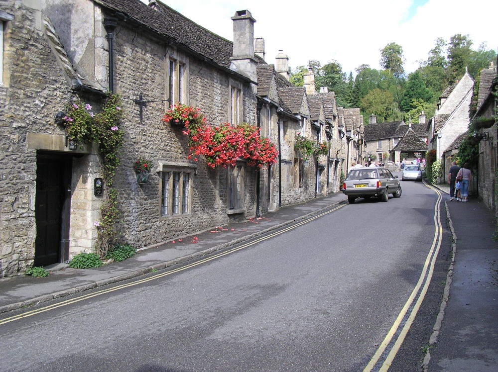 The main street in the village of Castle Combe in the county of Wiltshire.