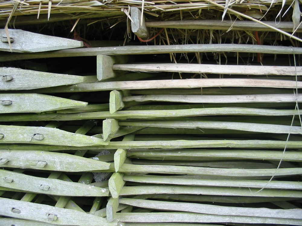 A close up of stacked 'hurdles'.