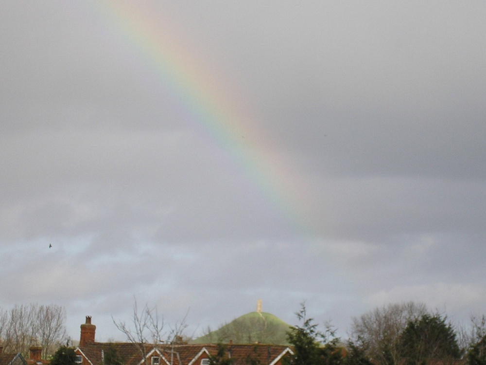 Rainbow over Glastonbury Tor seen from Street. 11/02/2007