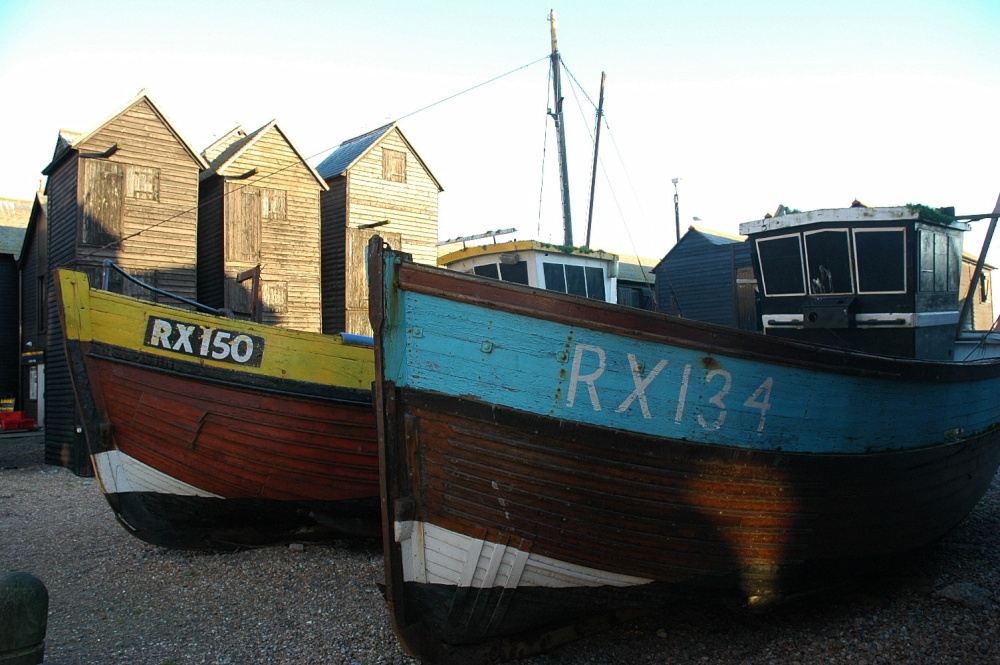 Boats by the net sheds at Hastings, East Sussex