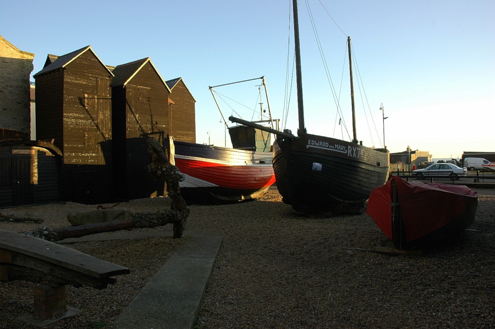 Boats by the net sheds at Hastings, East Sussex