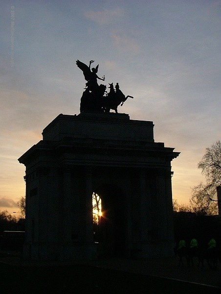 London Wellington Arch Hyde Park Corner at sunrise.