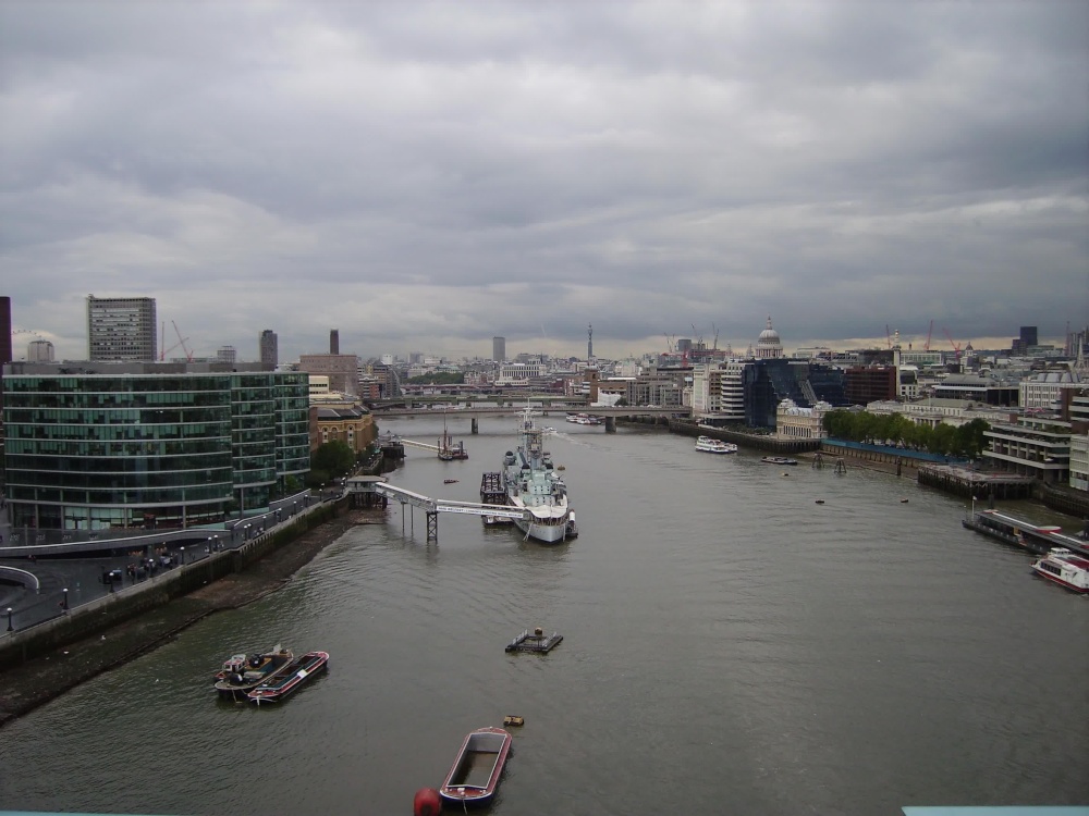 Tower Bridge looking west up the Thames, London