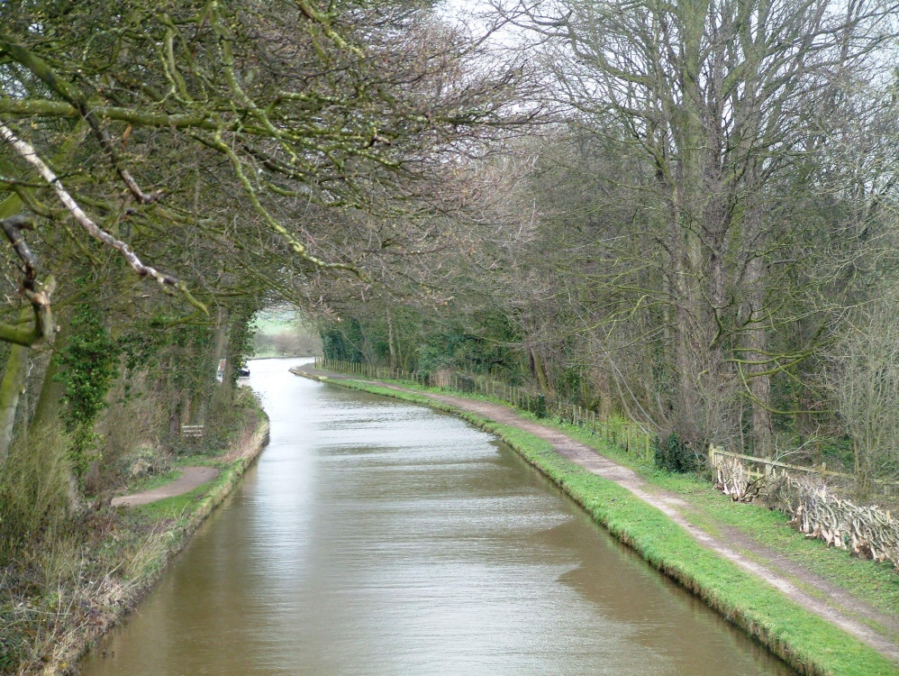 View of canal from Big Wood footbridge. Marbury Country Park, Cheshire