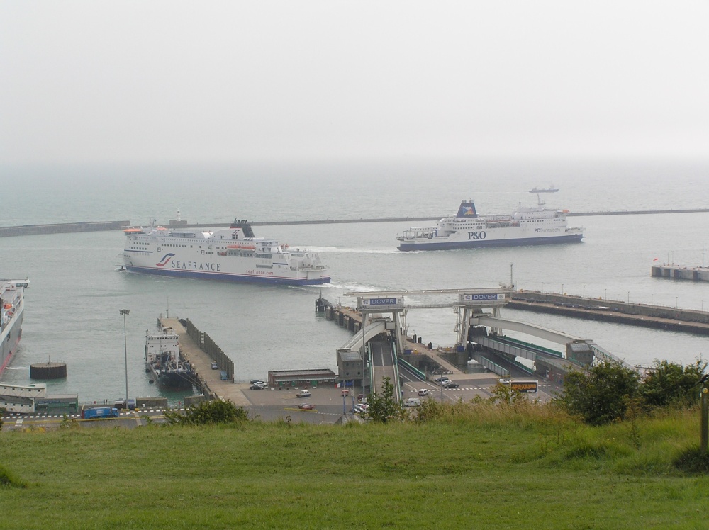 The busy Dover docks, Kent, where ferries constantly come and go.