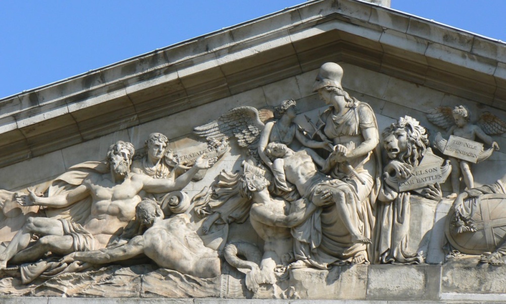 More detail of The Nelson frieze in The King William Court of The Royal Naval Colege, Greenwich.