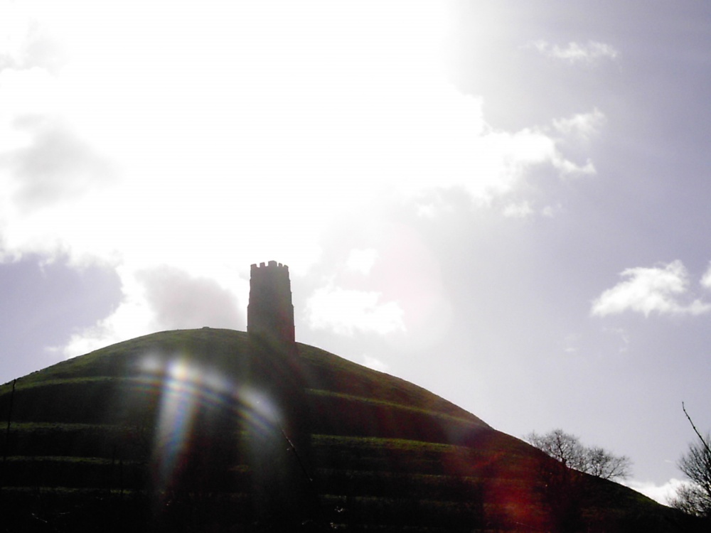 Glastonbury tor and tower with the winter sun