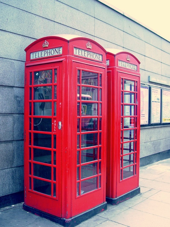 London phone booths, on Picadilly Street.