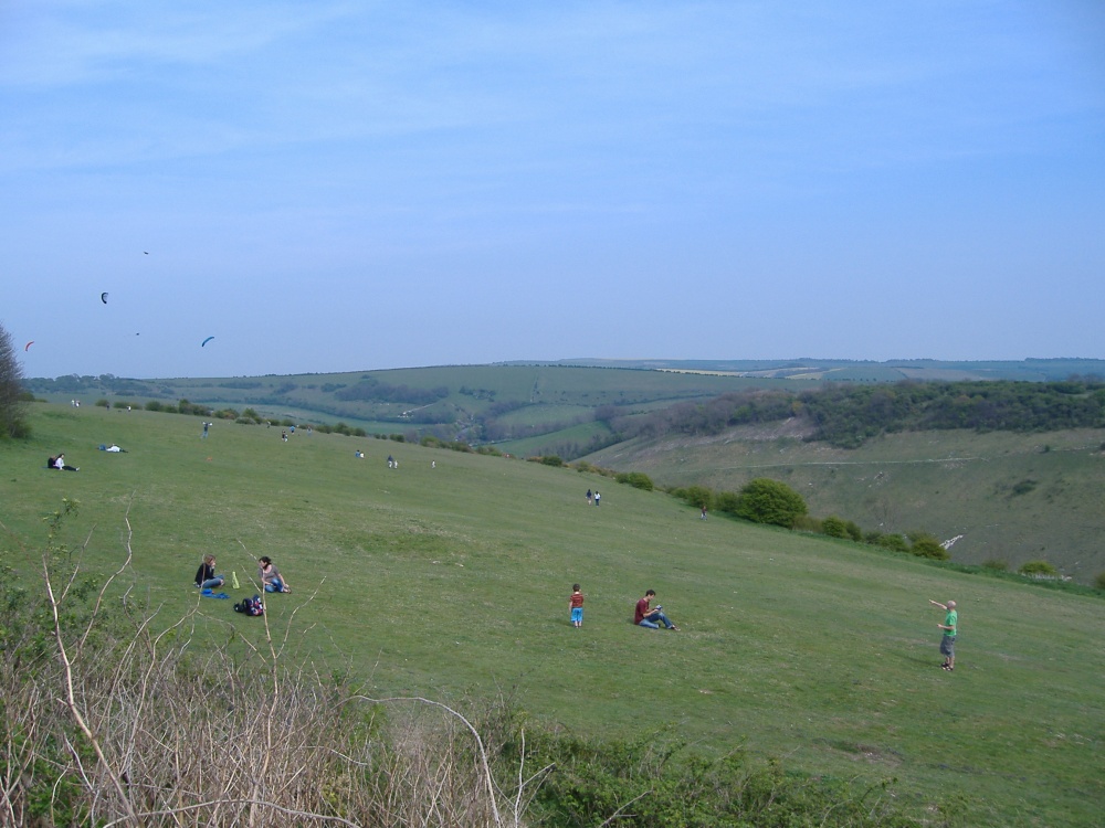 East side of Devil's Dyke where kites fly & families play. The South Downs