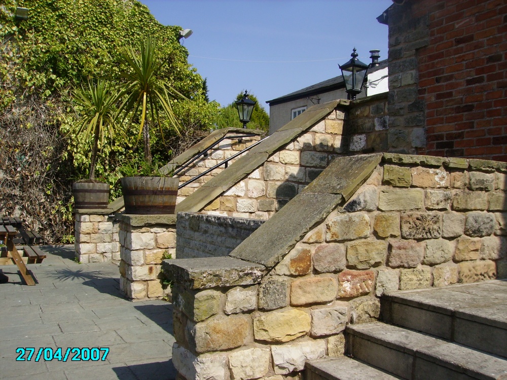 The garden of Chequers Public House in the centre of the village of Ranby in Nottinghamshire
