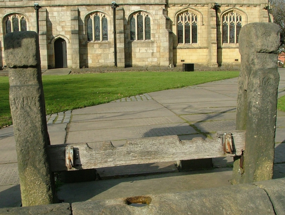 Photograph of town stocks. Rochdale, Greater Manchester