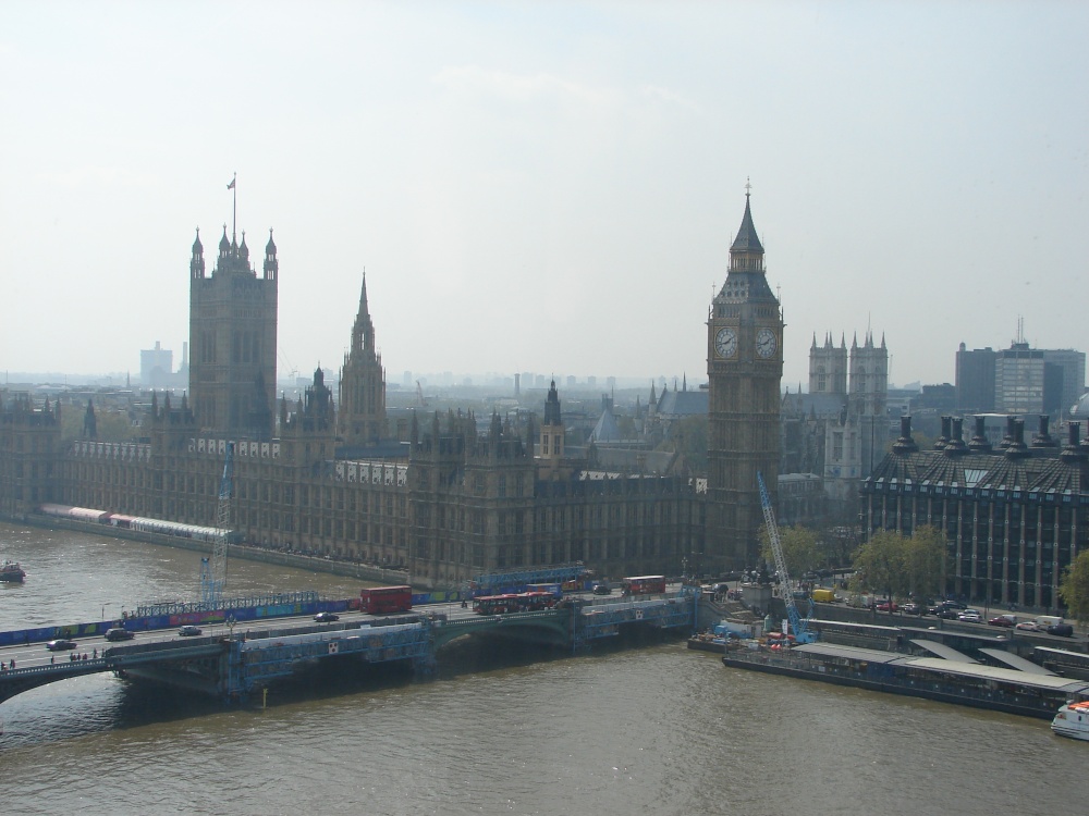 The Palace of Westminster (houses of parliament) from the London Eye