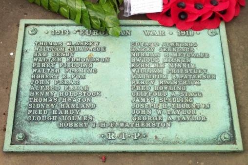 War Memorial Plaque, Cottingley, West Yorkshire