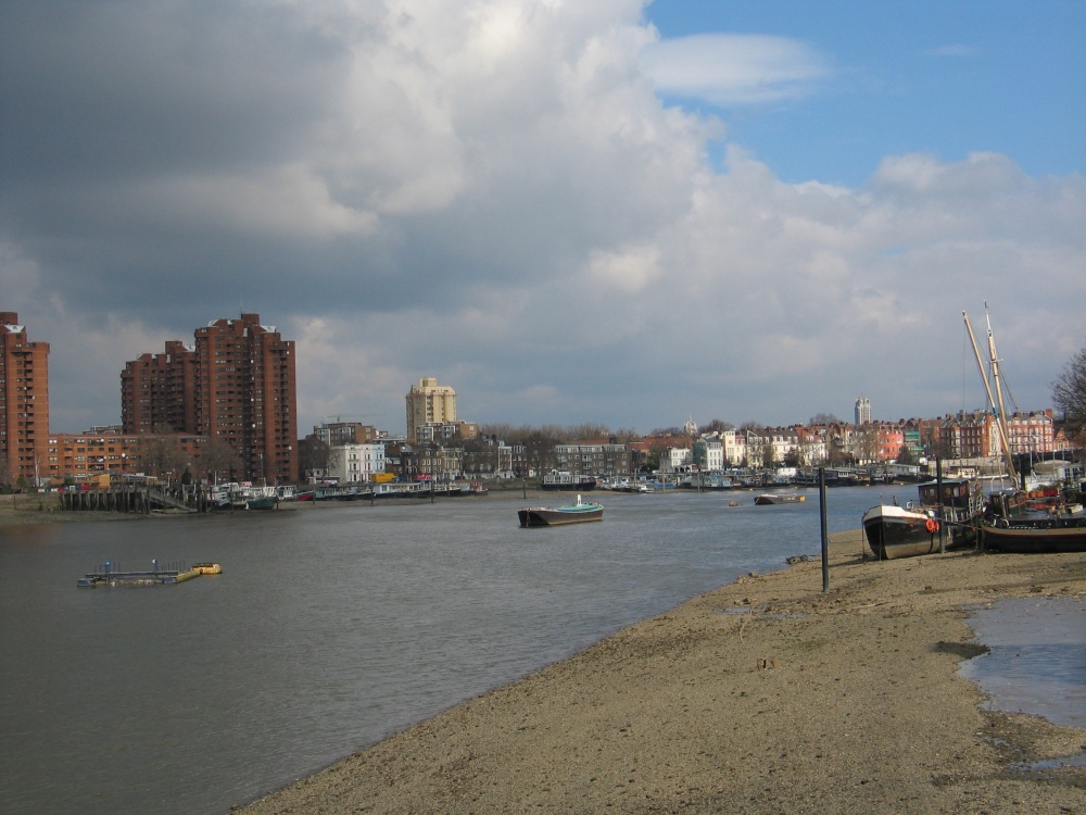 Battersea shore and view of Chelsea over the river