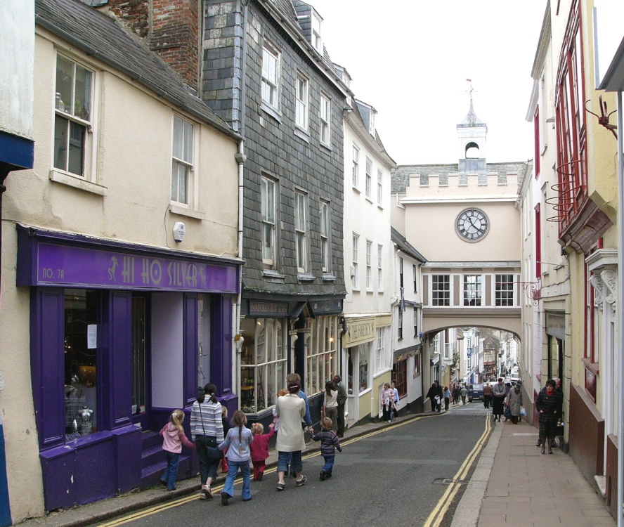 Totnes, Devon - old shops and arch