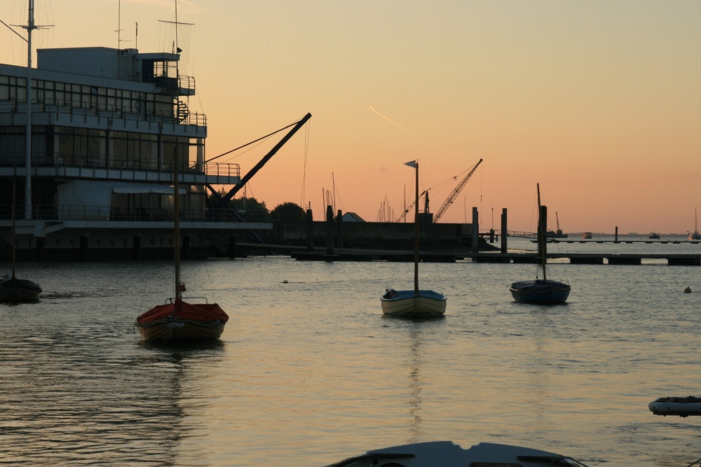 Royal Corinthian Yacht Club at dawn, Burnham-on-Crouch, Essex