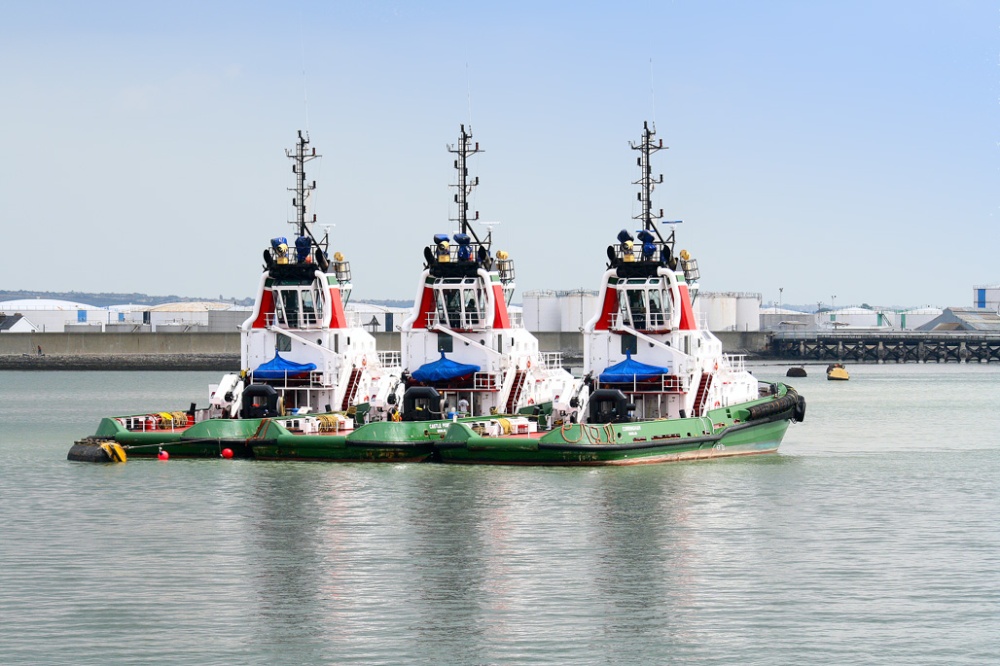 Tugboats moored off Canvey Island, Essex