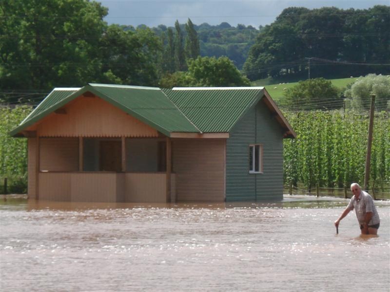 Our cricket pavilion during the floods at Newnham Bridge, Worcestershire