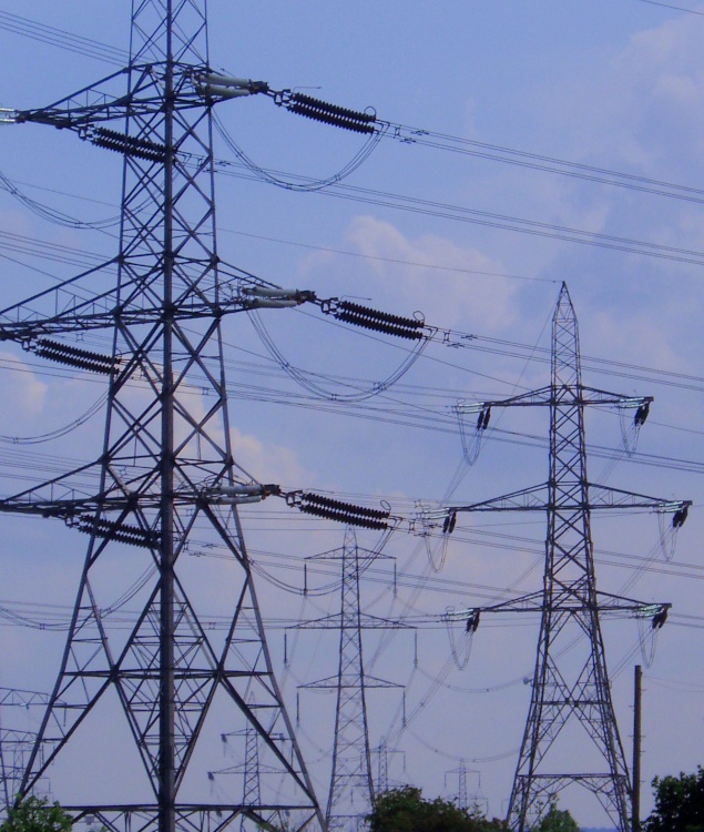 Power lines cover the landscape over Gotham in Nottinghamshire