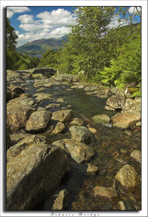 Ashness bridge overlooking Derwentwater in the Lake District.