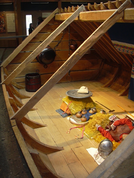 Replica of boat burial in exhibition centre, Sutton Hoo, Woodbridge, Suffolk